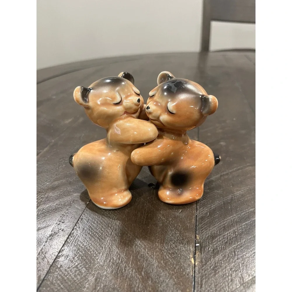 Vtg‎ Van Tellingen Bear Hug Salt & Pepper Shakers Huggers Brown Black